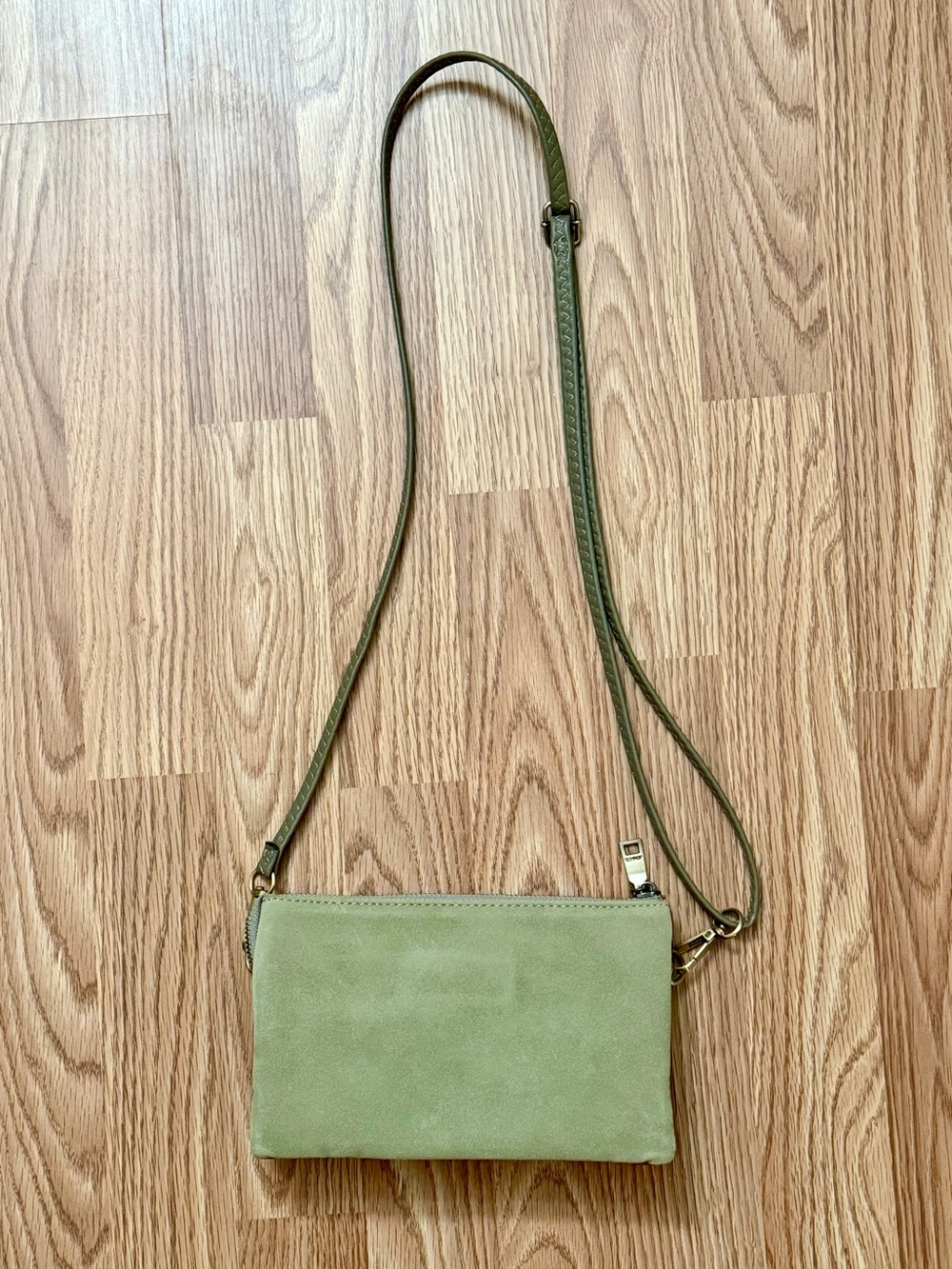 Olive Green/Gray Suede Crossbody Bag